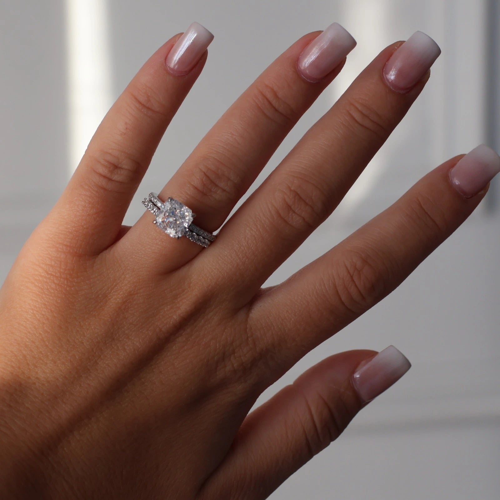 3 carat radiant cut square CZ ring in silver