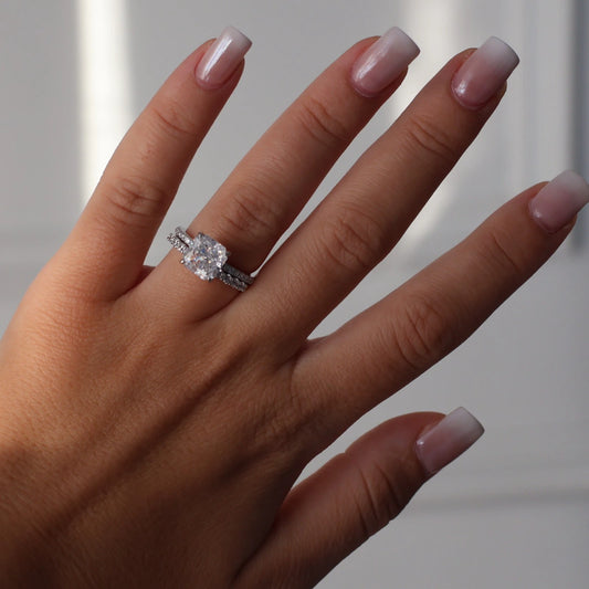3 carat radiant cut square CZ ring in silver