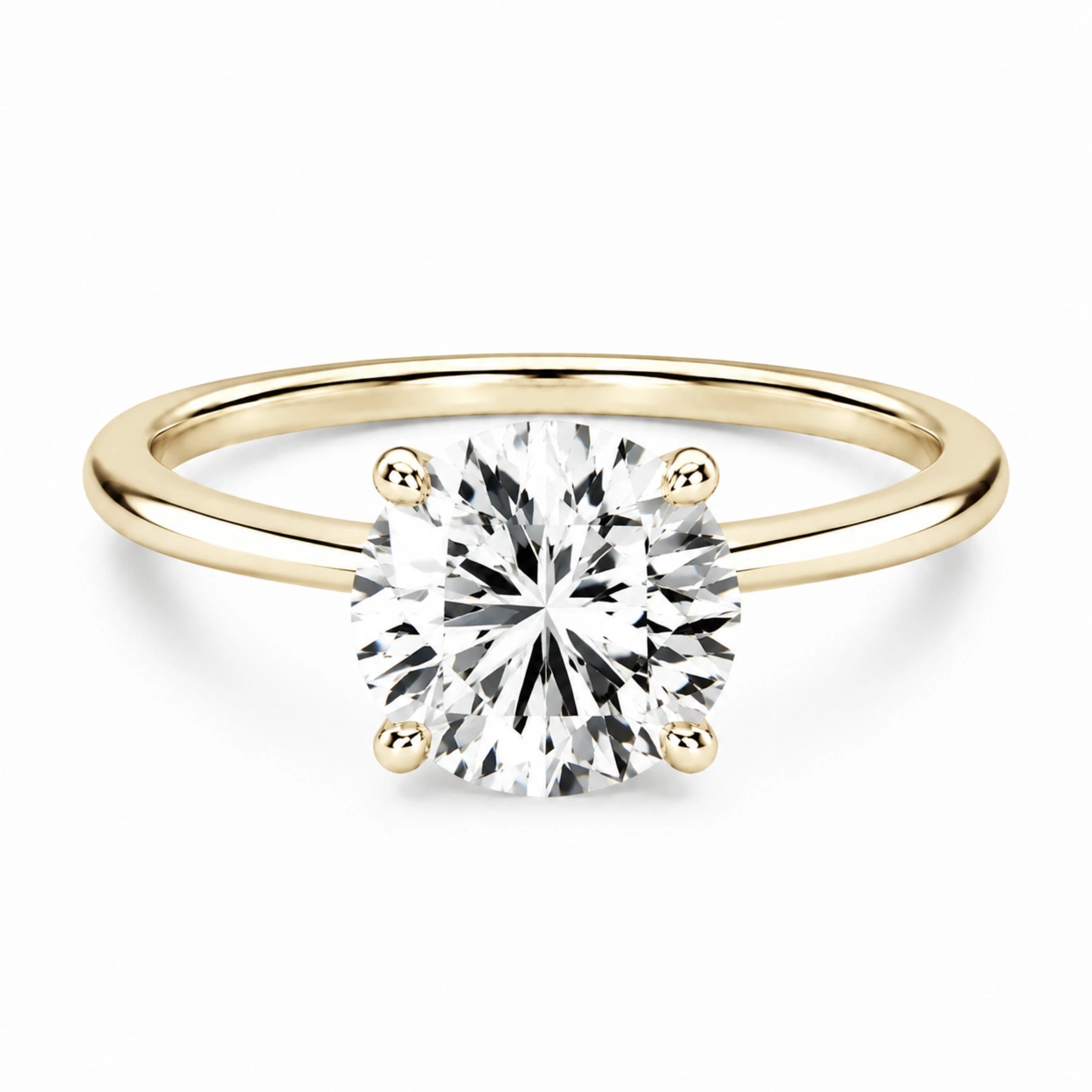 3 carat round cut gold ring on white background