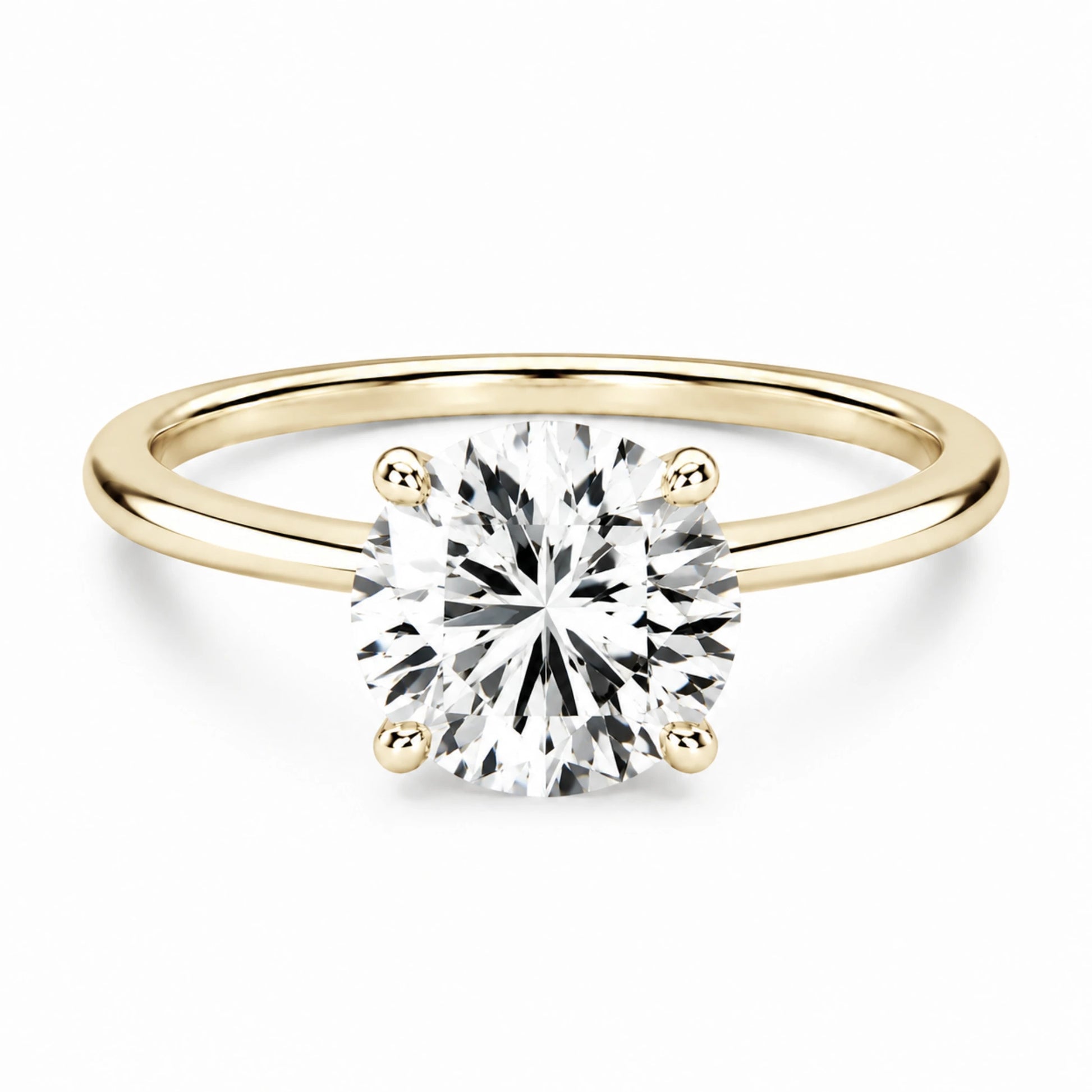 3 carat round cut gold ring on white background