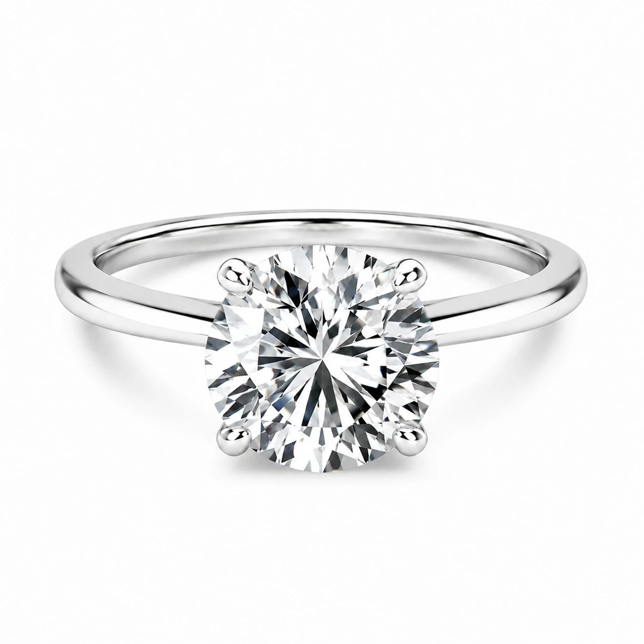 3 carat round cut silver ring on white background
