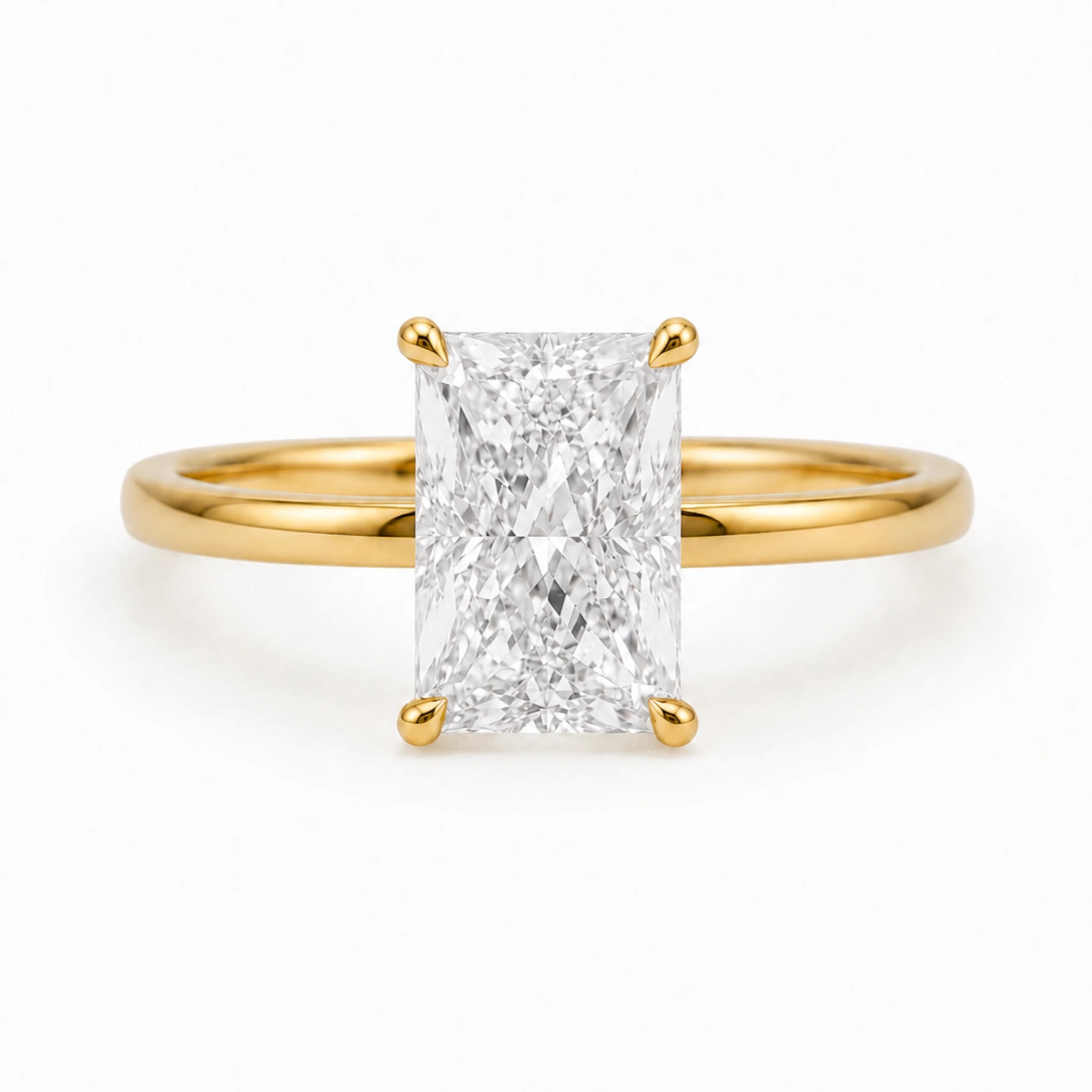 3 carat radiant cut ring with 18K gold plated band