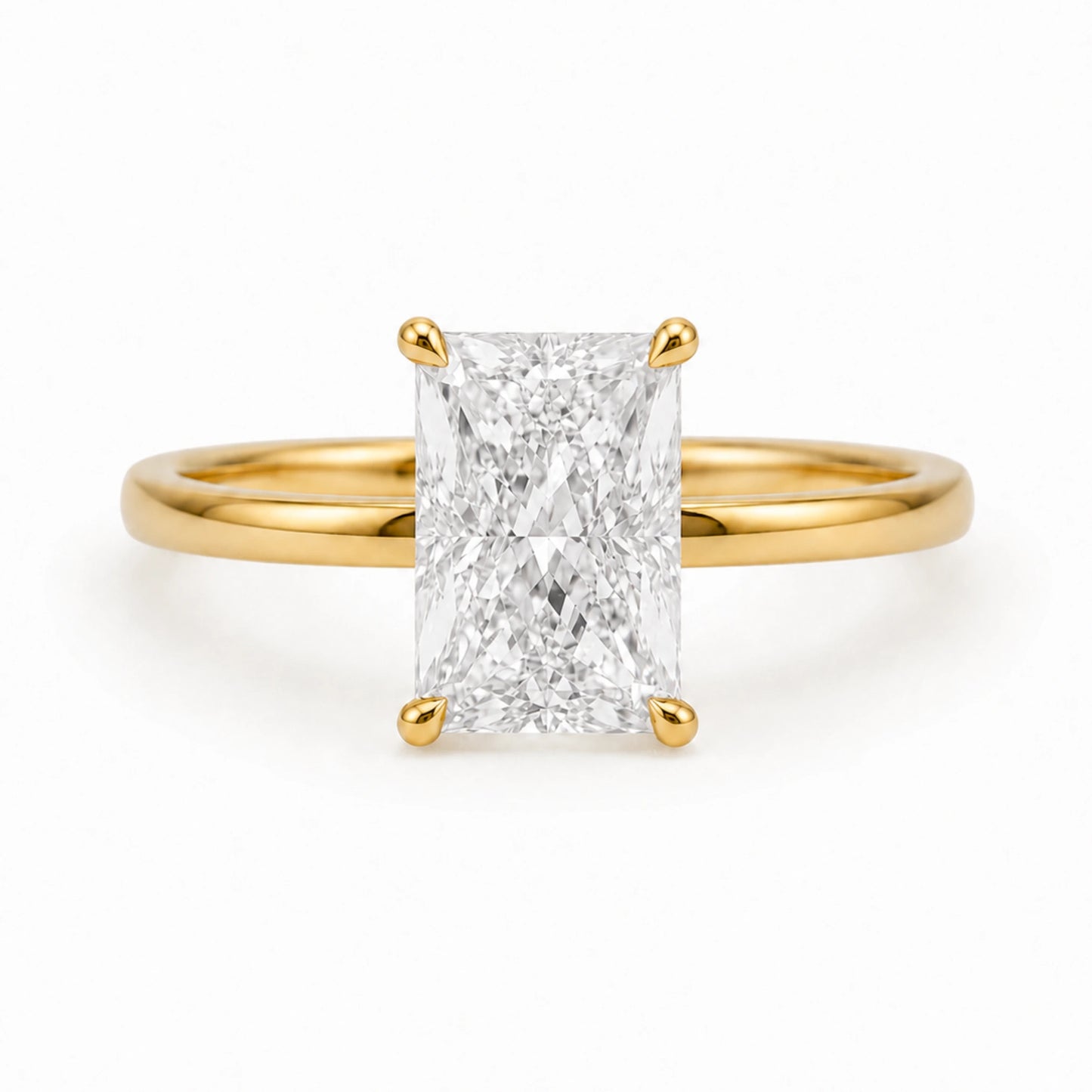 3 carat radiant cut ring with 18K gold plated band
