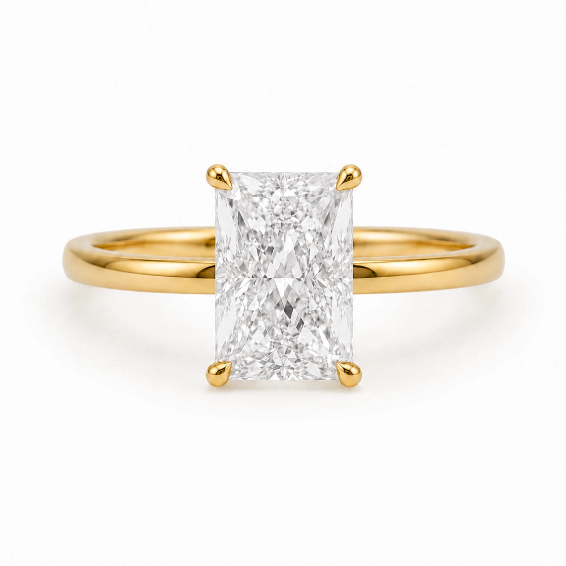 3 carat radiant cut ring with 18K gold plated band