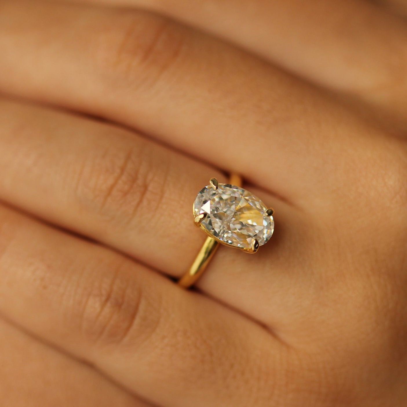 3.5 carat oval cut solitaire ring with 18K gold plating