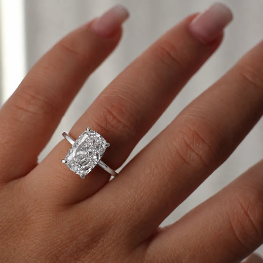 Elongated cushion cut 3.5ct cubic zirconia solitaire ring in 925 sterling silver