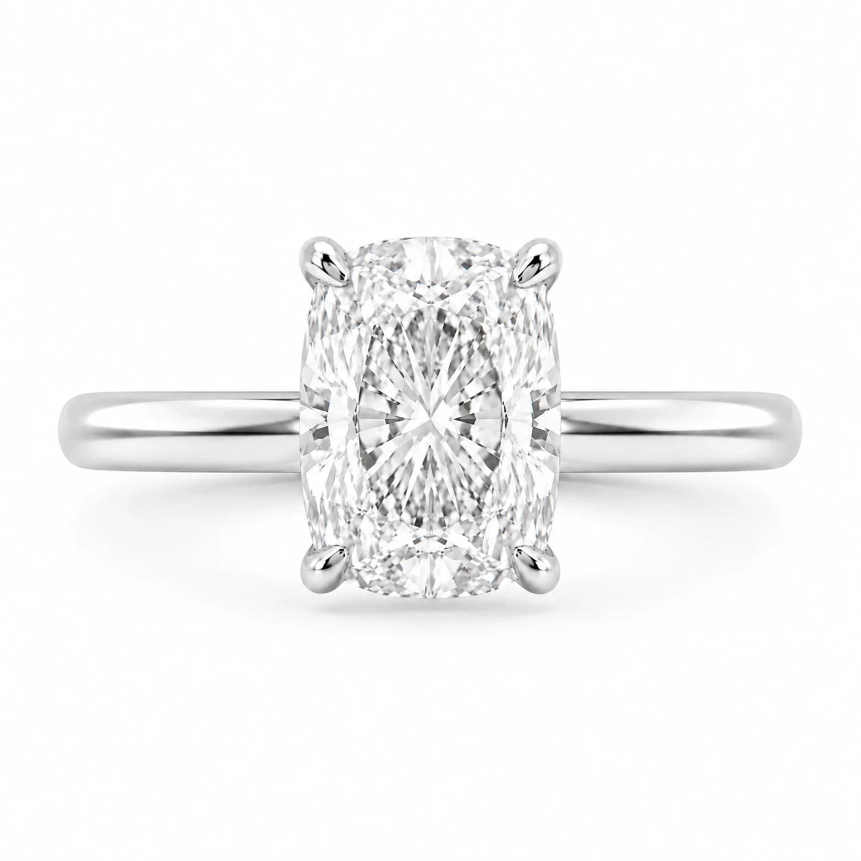 3.5 carat elongated cushion cut CZ engagement ring silver with hidden halo