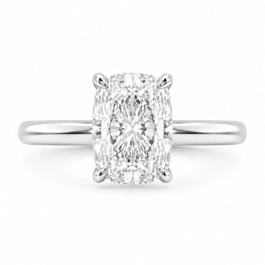 3.5 carat elongated cushion cut CZ engagement ring silver with hidden halo