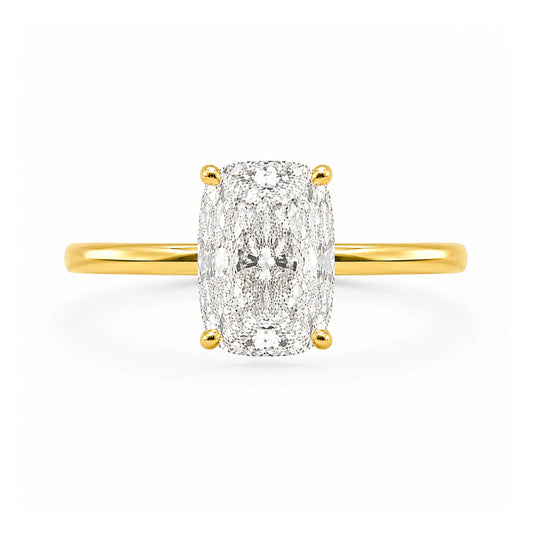 3.5 carat elongated cushion hidden halo in 14k gold vermeil