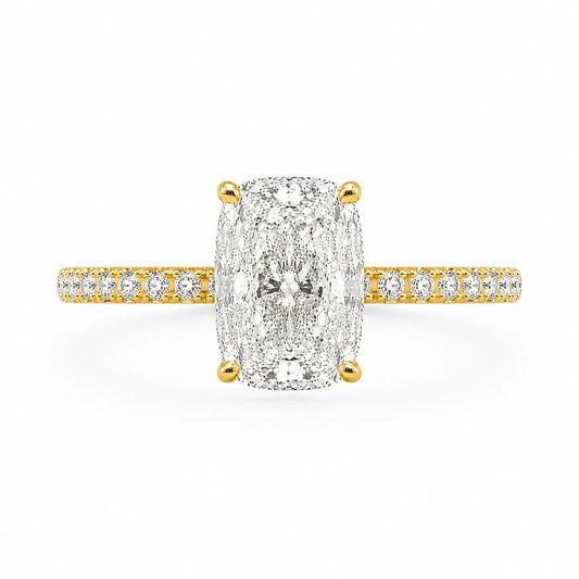 3.5 carat elongated cushion on pave band in 14k gold vermeil