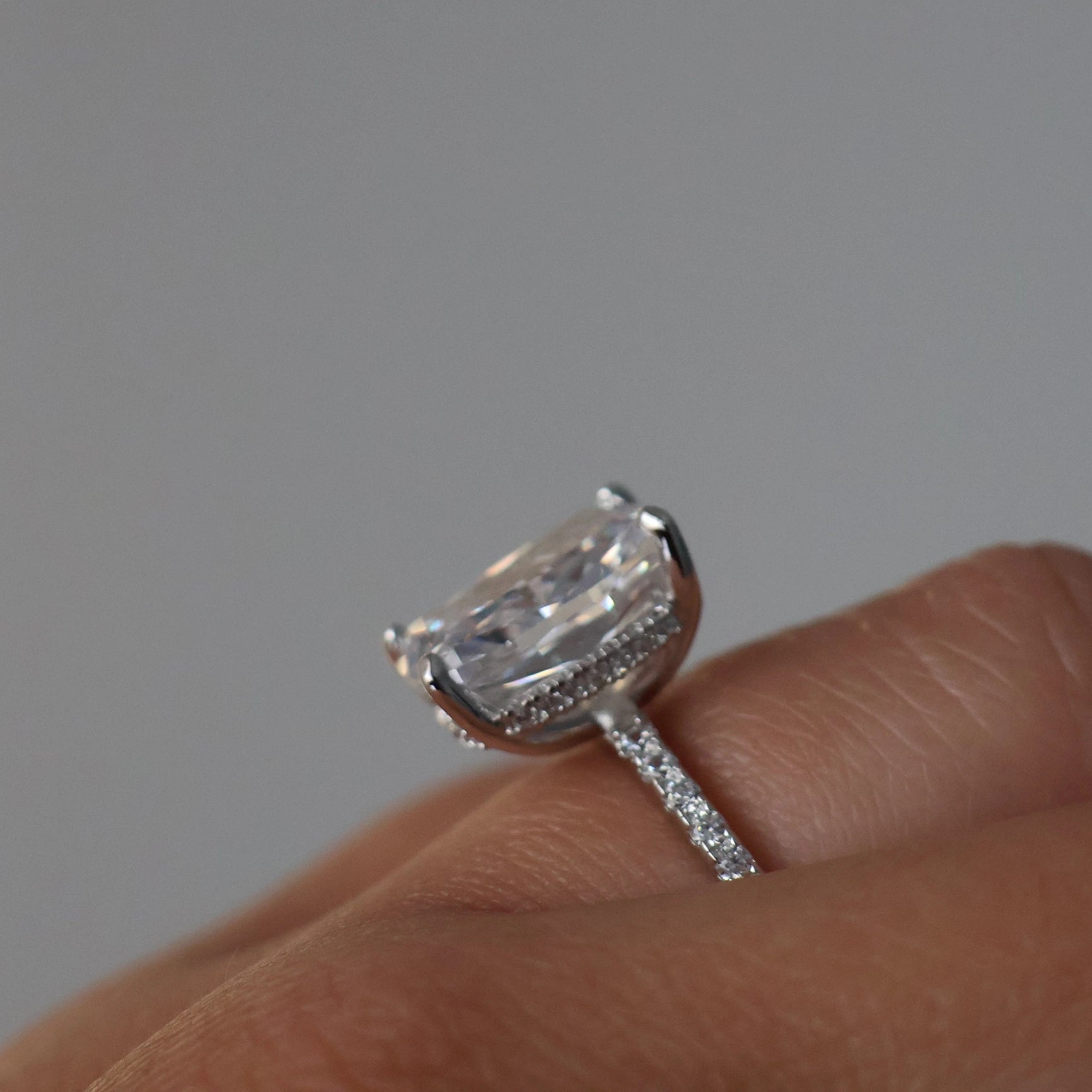 3.5 carat elongated cushion pavé band in silver