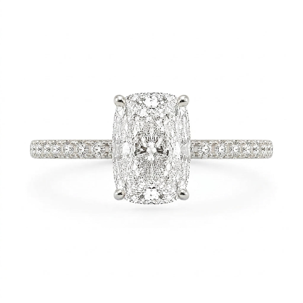 3.5 carat elongated cushion pave ring in silver