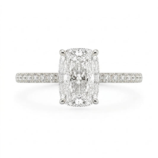 3.5 carat elongated cushion pave ring in silver