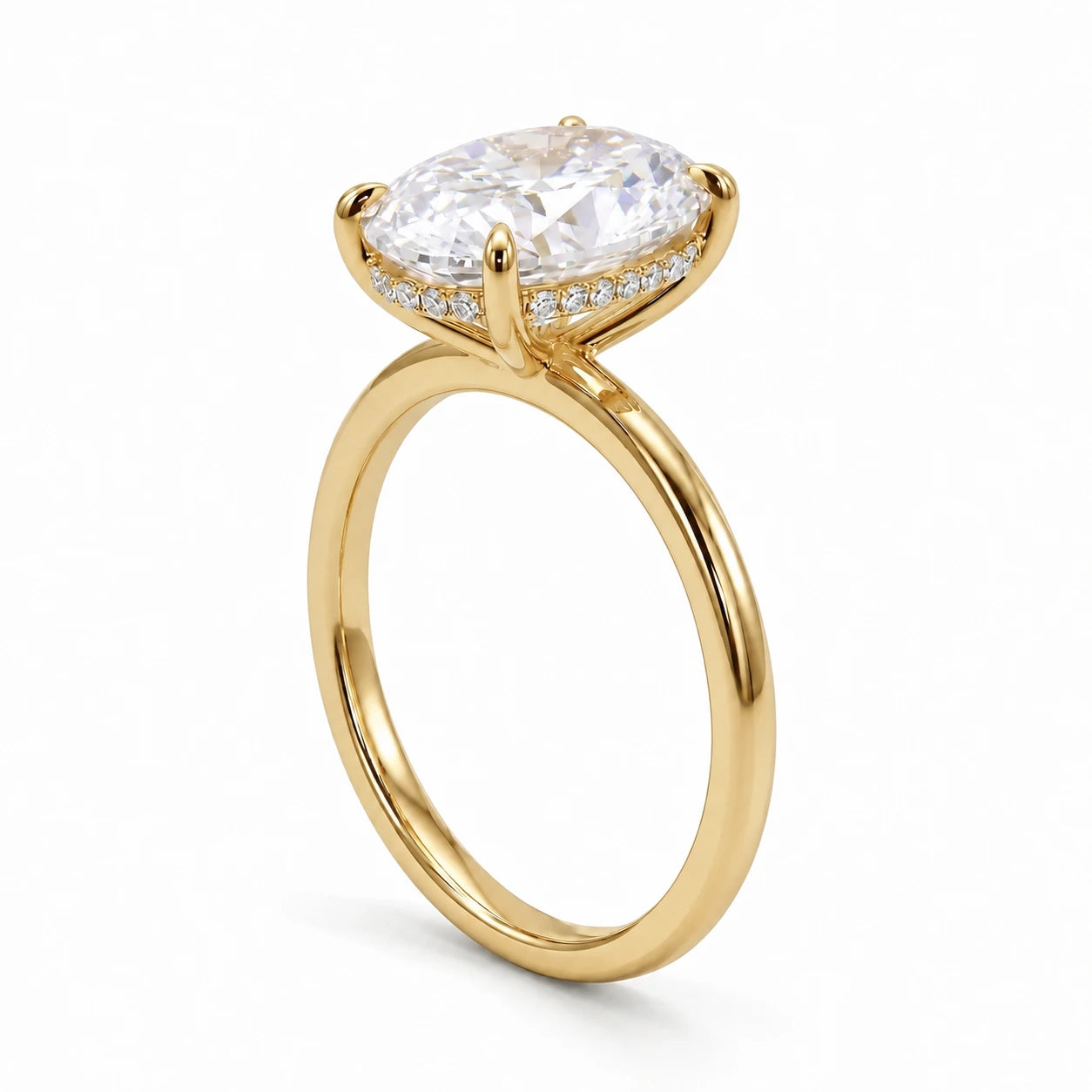 3.5 carat oval hidden halo 14k gold plated ring