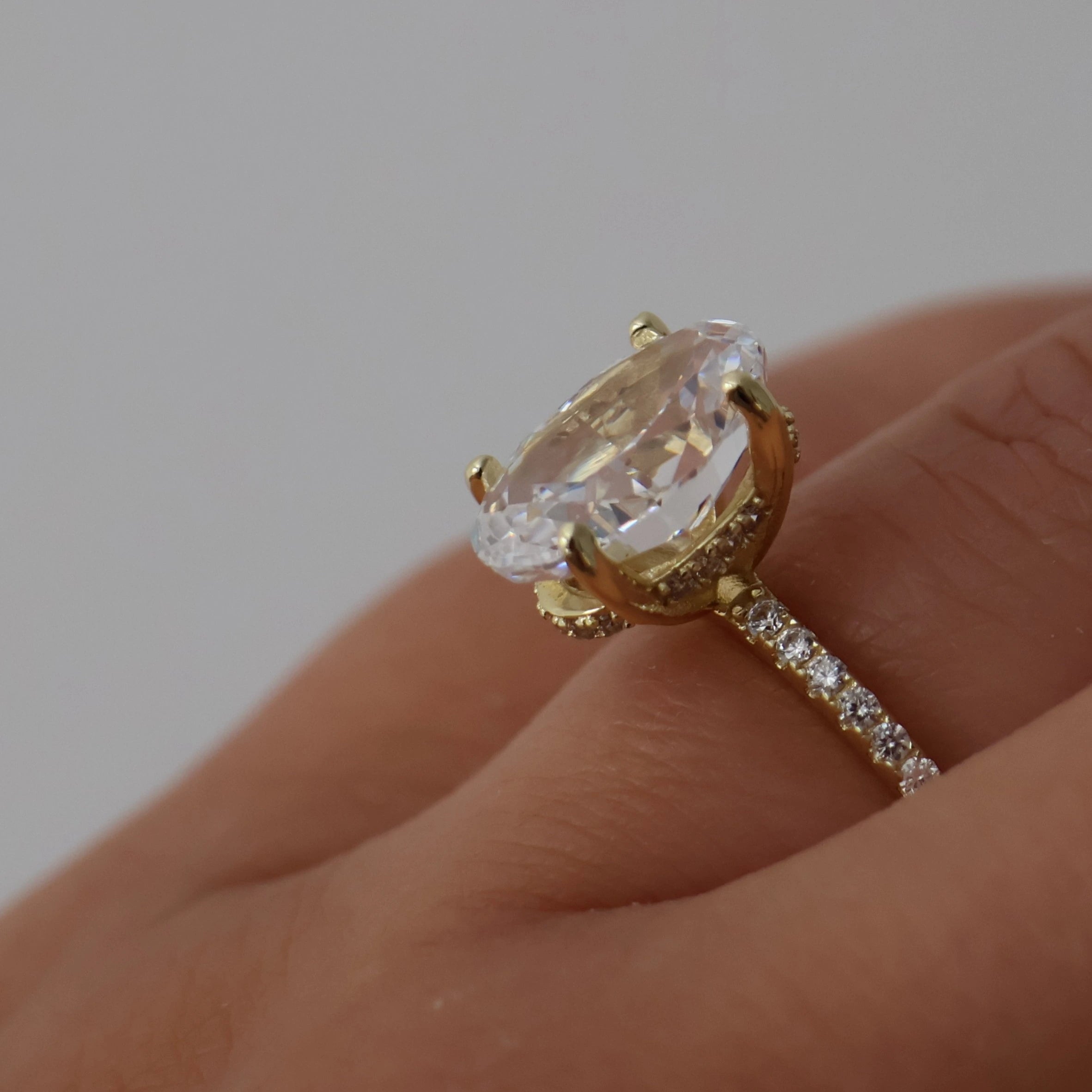 3.5 carat oval pavé ring in 14k gold vermeil