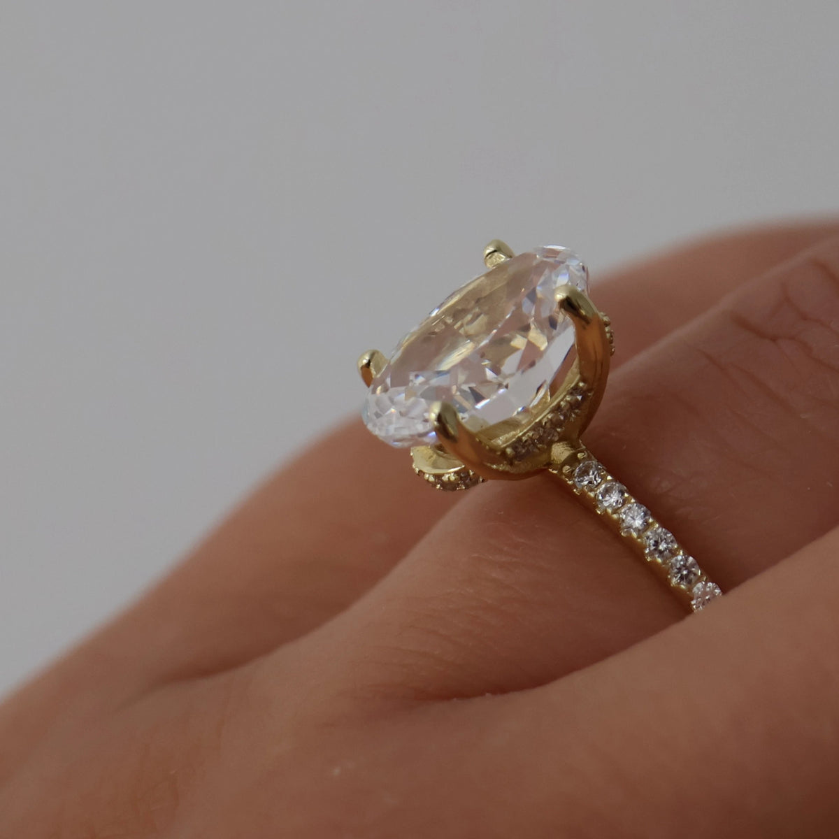 3.5 carat oval pavé ring in 14k gold vermeil