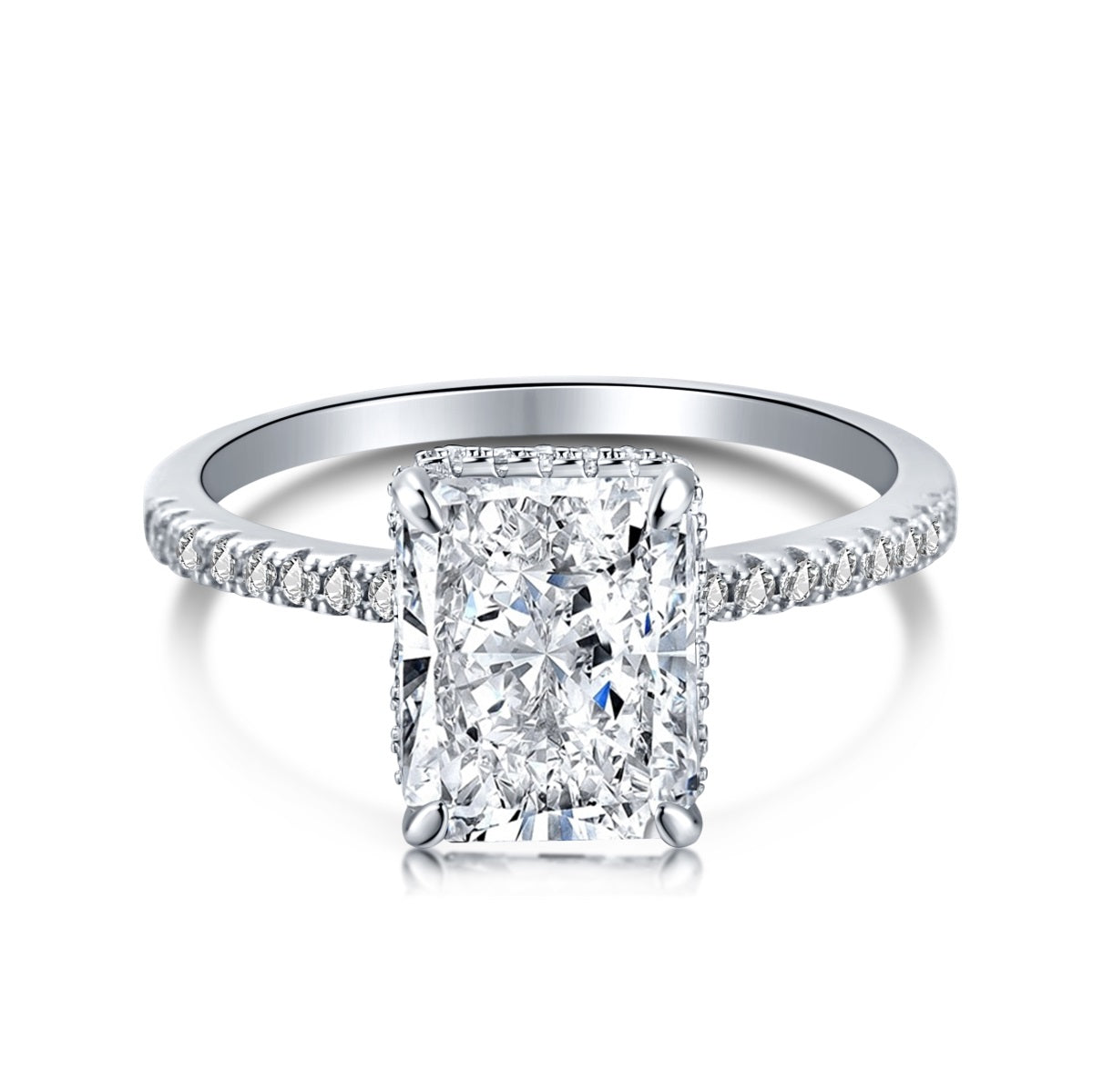 3.5 carat radiant cut fake fake engagement ring in silver