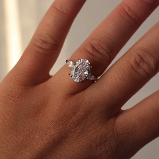 3.5 carat three stone oval trilogy ring silver