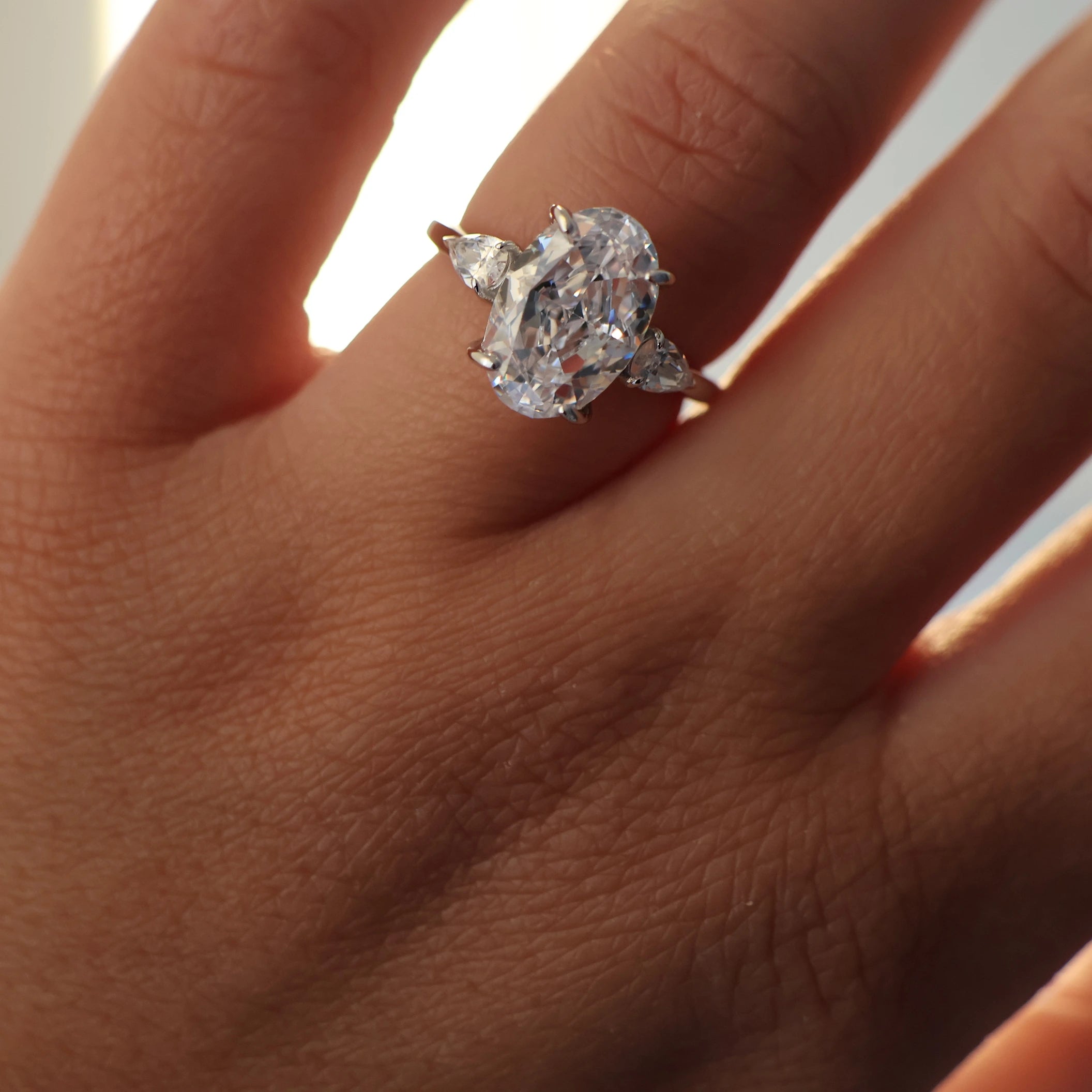 3.5 ct three stone oval trilogy ring silver