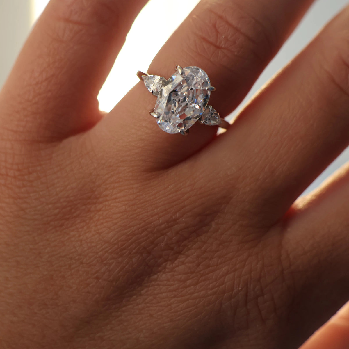 3.5 ct three stone oval trilogy ring silver