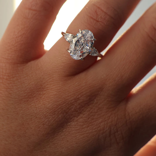 3.5 ct three stone oval trilogy ring silver