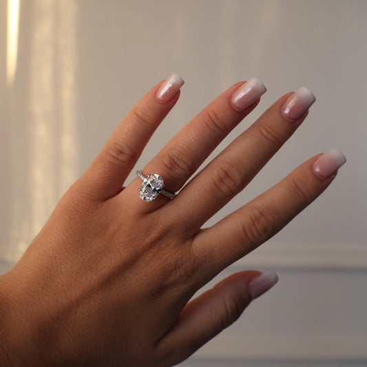 Oval 3.5ct cubic zirconia ring with pavé band in silver