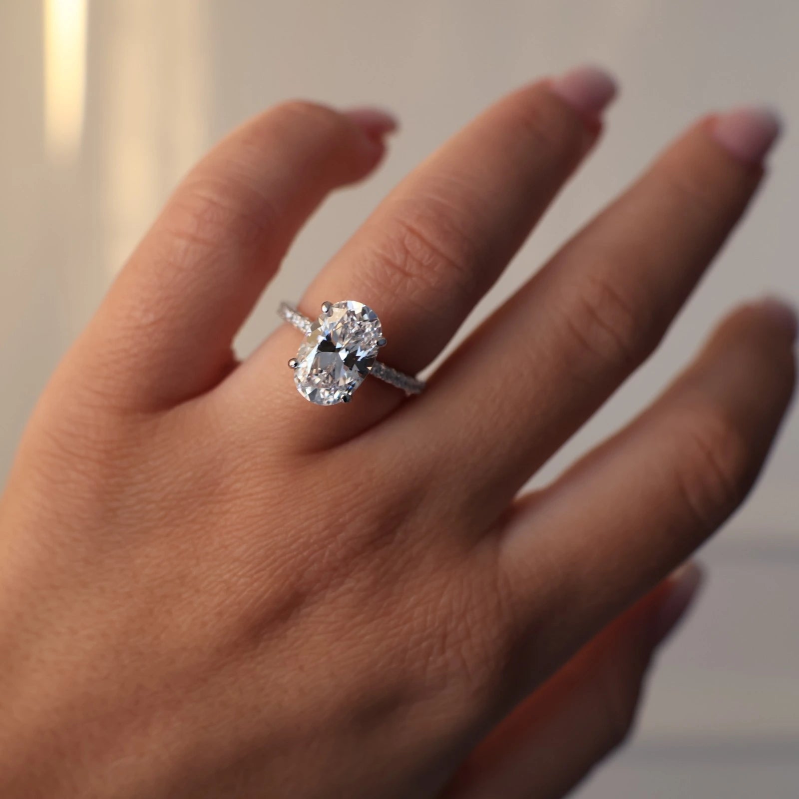 3.5 carat oval cubic zirconia pavé ring in silver