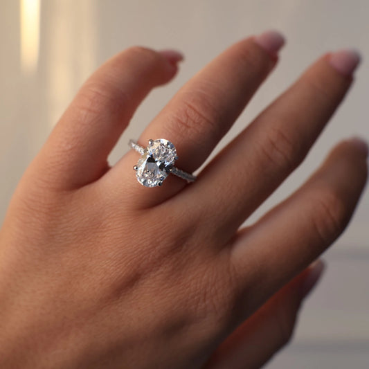 3.5 carat oval cubic zirconia pavé ring in silver