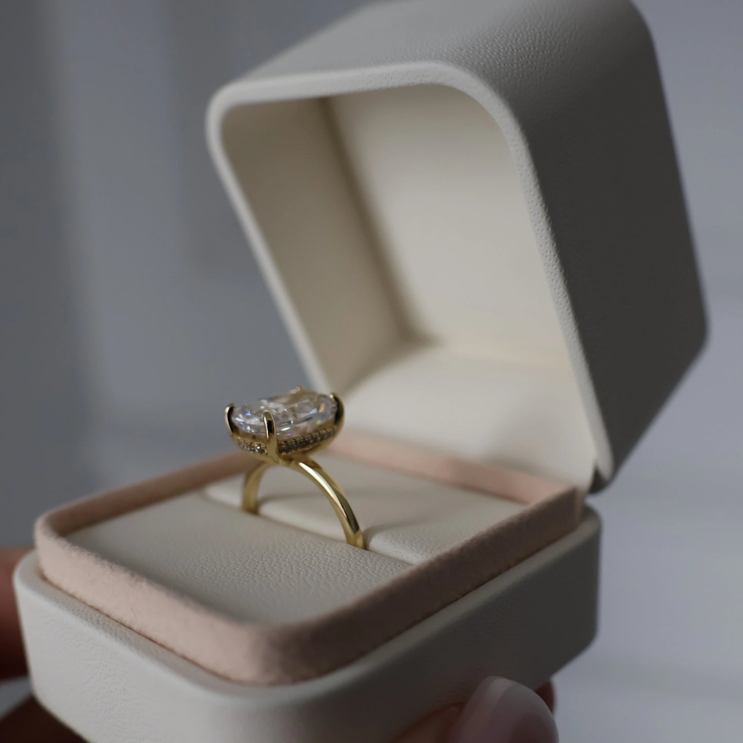 3.5ct elongated cushion cut cubic zirconia ring in 14K gold plating