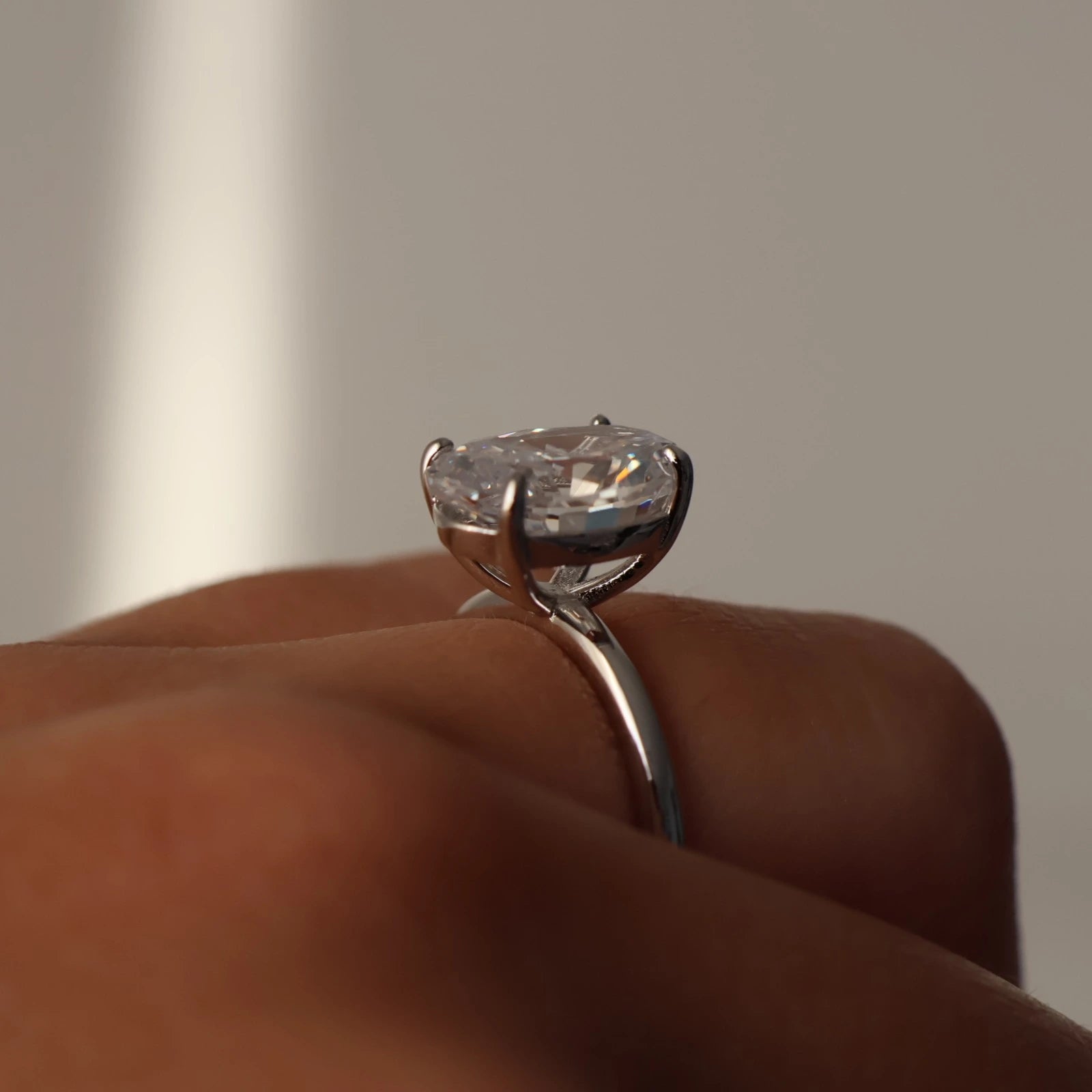 side view of 3.5ct oval CZ silver ring