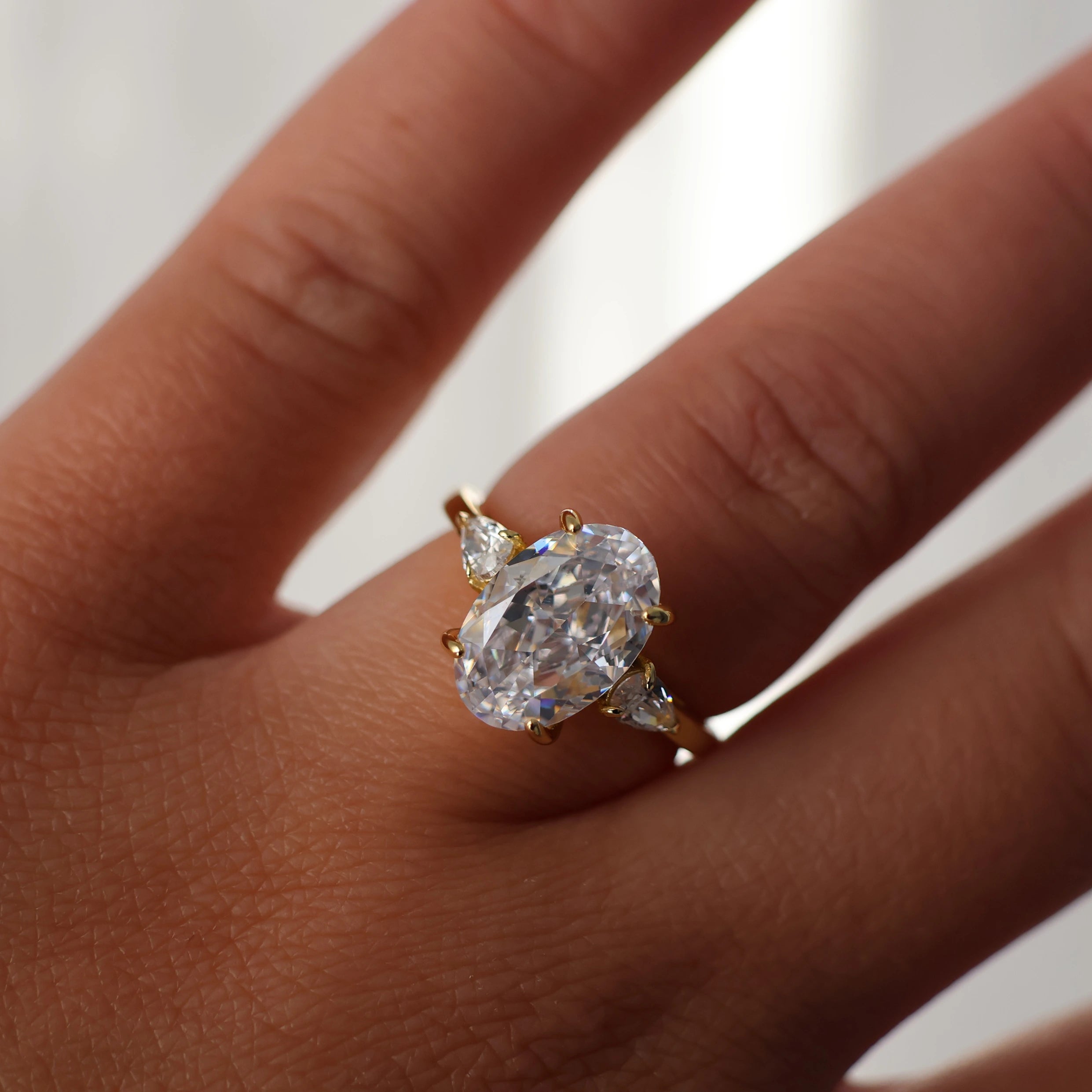 3.5 ct oval three stone trilogy ring in 14k gold plating