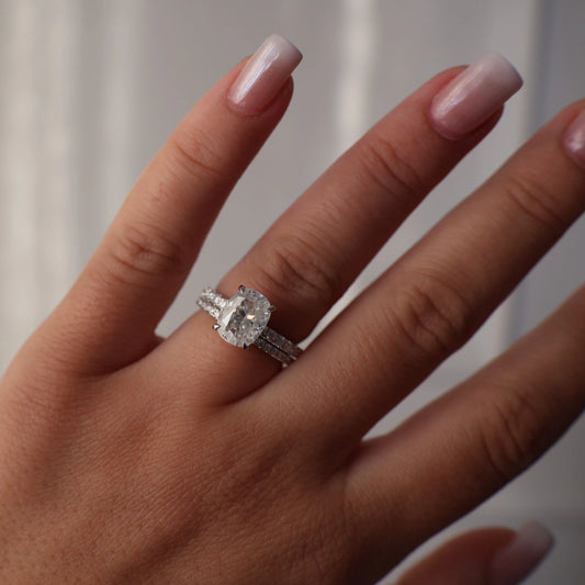 3ct silver elongated cushion cut moissanite ring pave band