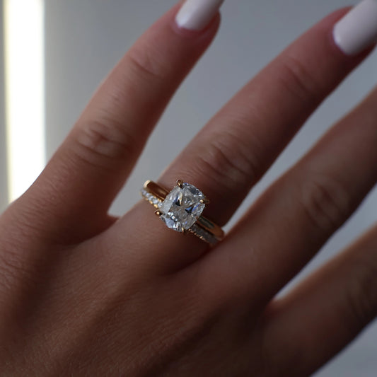 3 carat cushion moissanite engagement ring in 14k gold filled