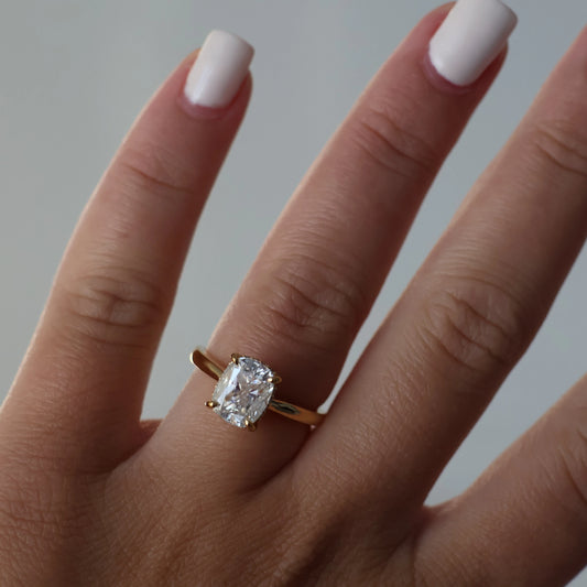 3 ct cushion moissanite ring in 14k gold filled