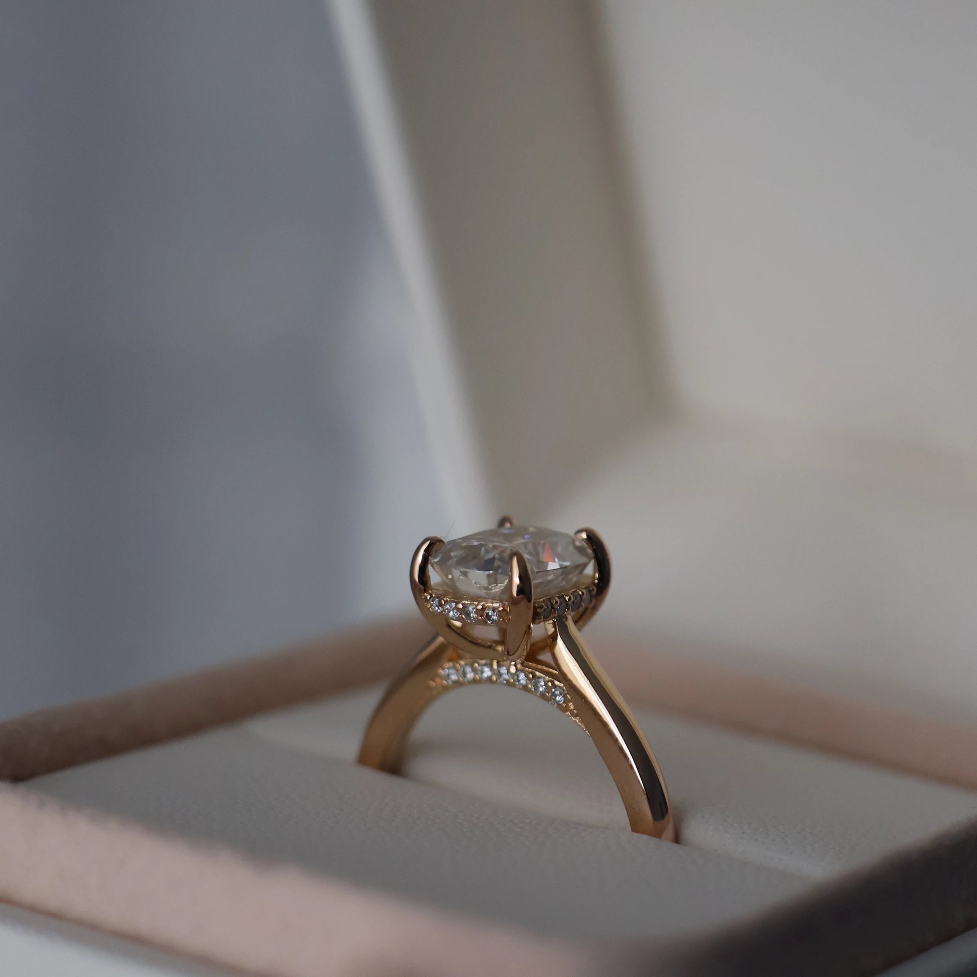 3 carat elongated cushion moissanite  engagement ring in 14k gold filled