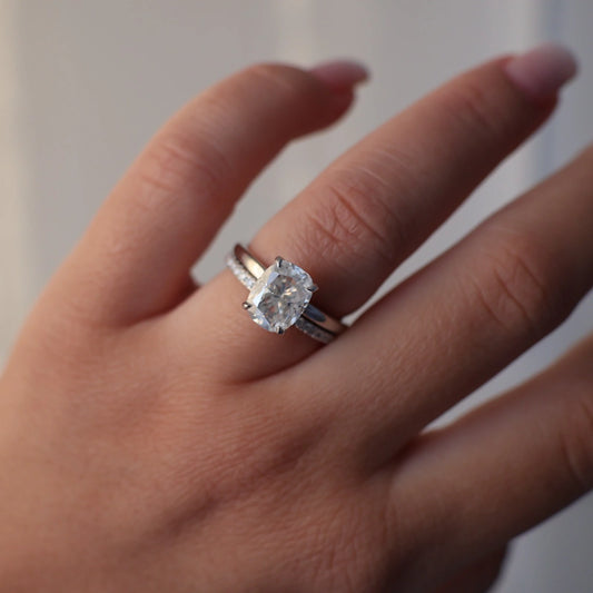 3 carat elongated cushion moissanite in silver