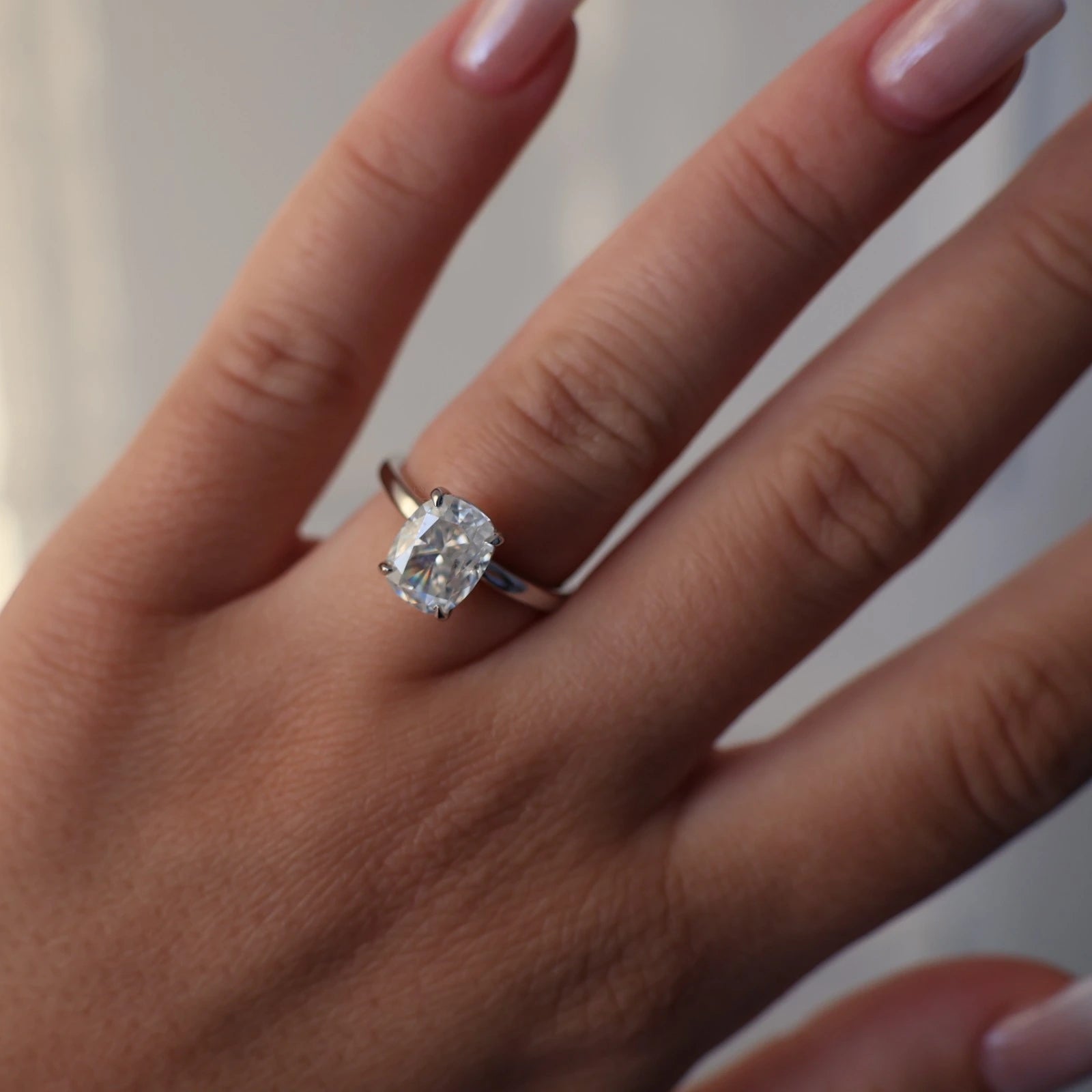3ct elongated cushion moissanite solitaire silver ring