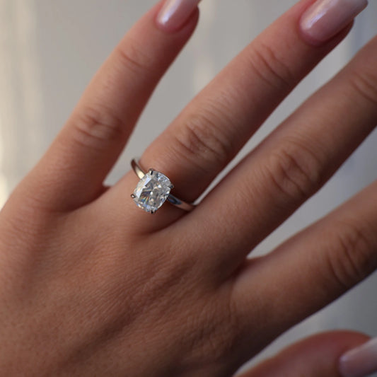 3ct elongated cushion moissanite solitaire silver ring
