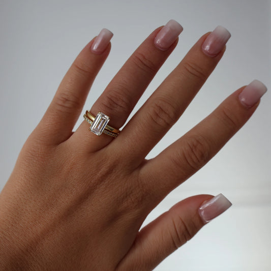 3 ct emerald cut CZ ring in 18k gold plated finish