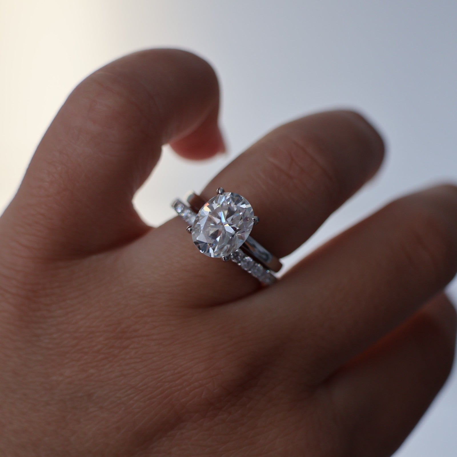 3ct oval cut moissanite solitaire ring with silver band