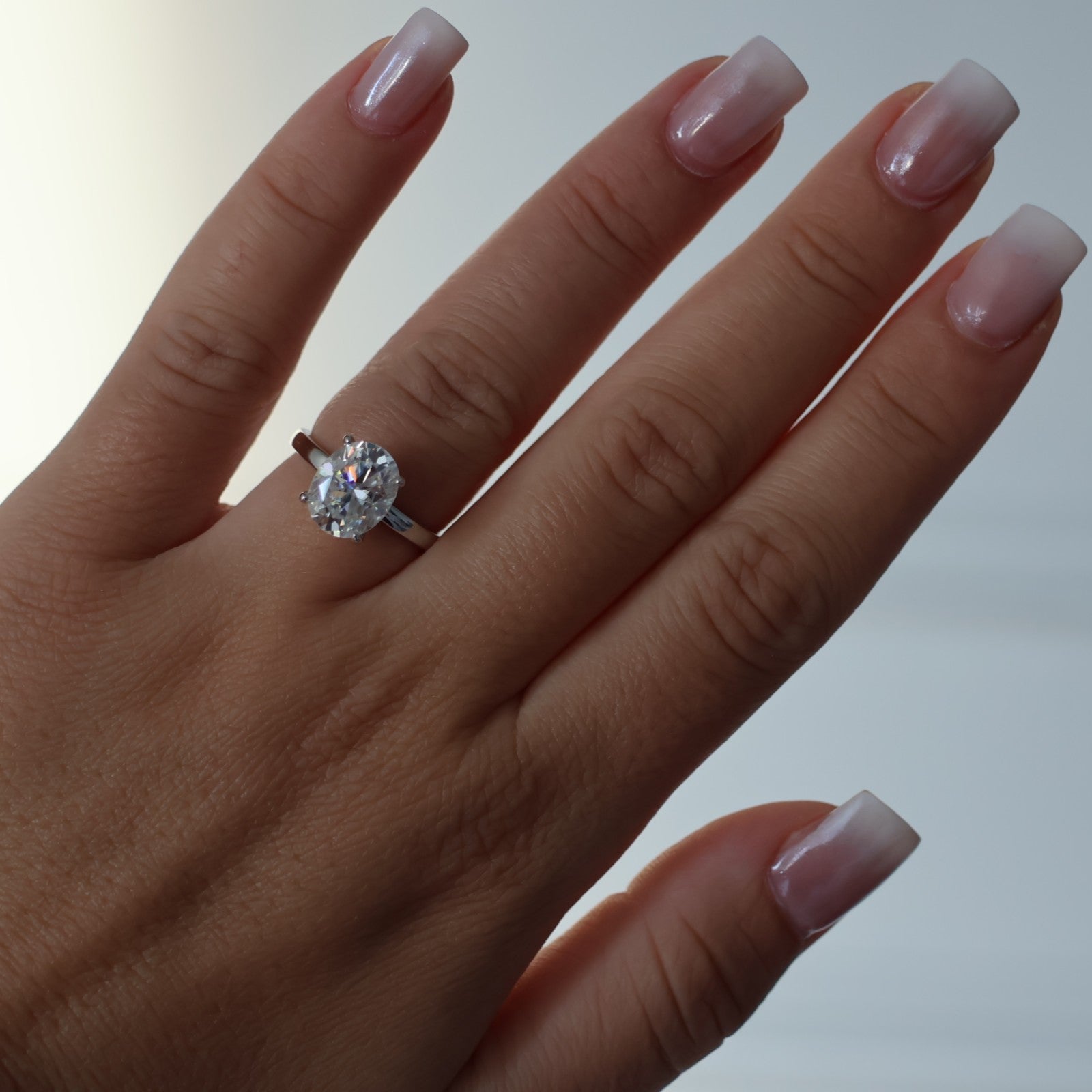 3 ct oval moissanite solitaire ring in silver