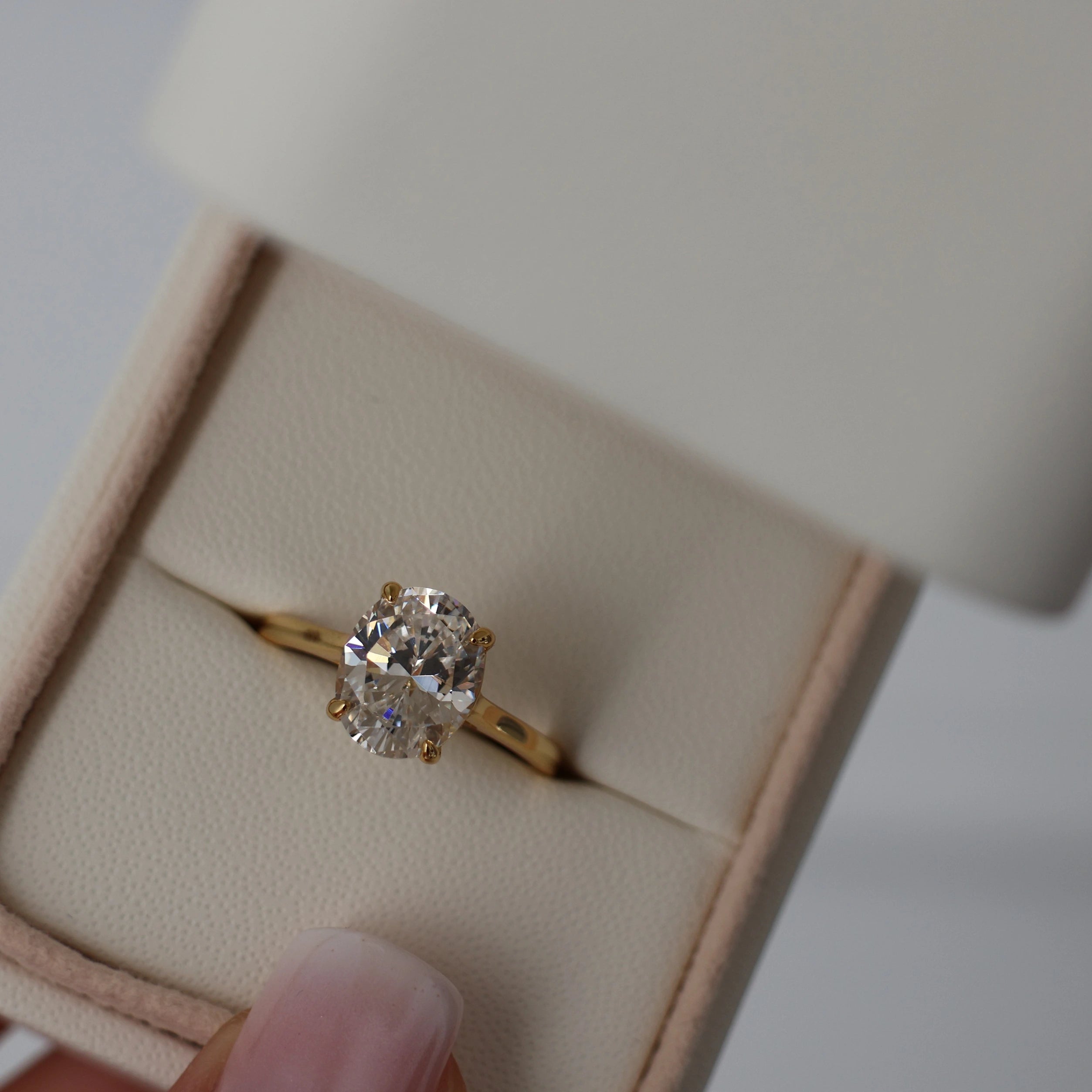 3 ct oval cut cubic zirconia solitaire ring in 18k gold plating