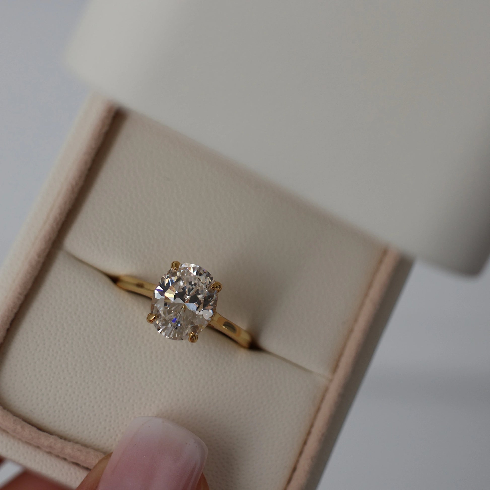 3 ct oval cut cubic zirconia solitaire ring in 18k gold plating