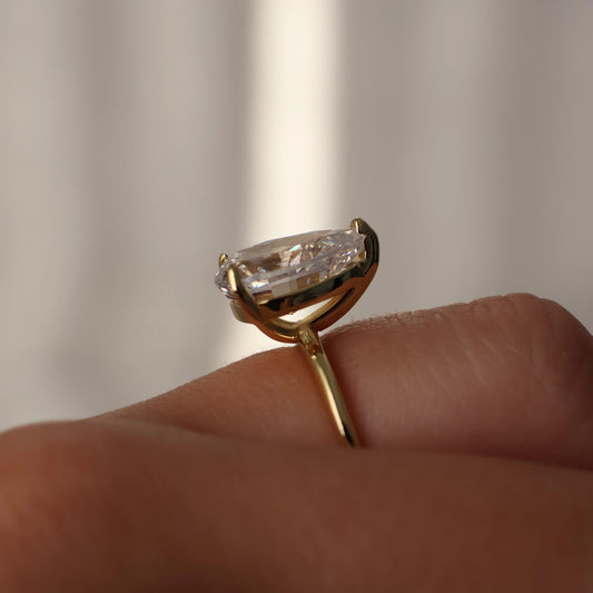 3ct pear cut cubic zirconia solitaire ring in 14k gold