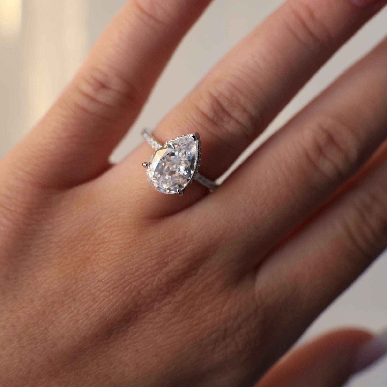 3 carat pear shaped pavé ring in silver