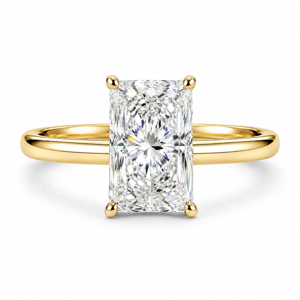 3 carat radiant cut moissanite ring in 14k gold filled with hidden halo
