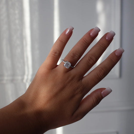 3ct radiant square CZ silver ring