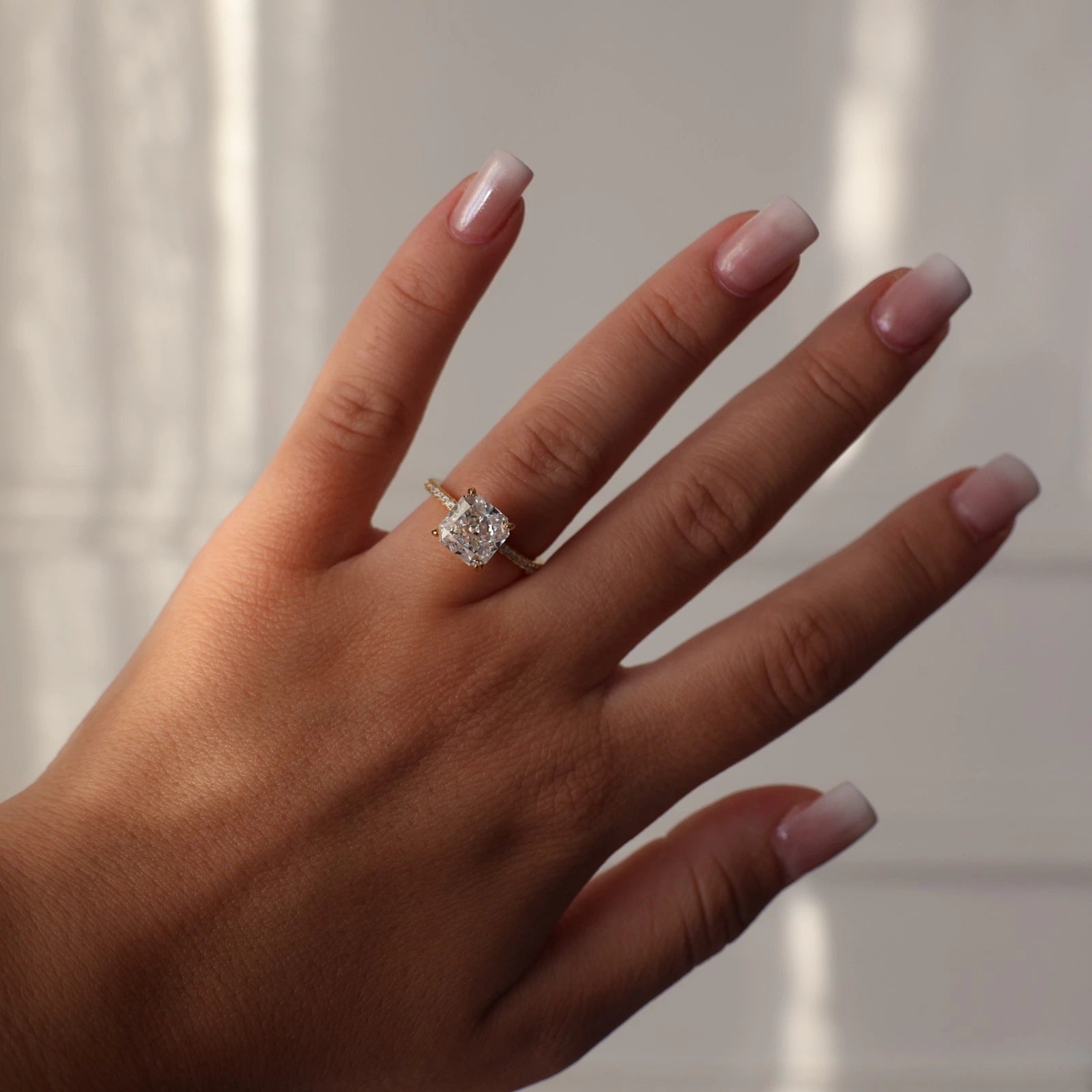 3ct radiant cut square ring with pavé band