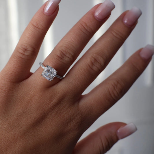3 carat radiant square cubic zirconia silver ring
