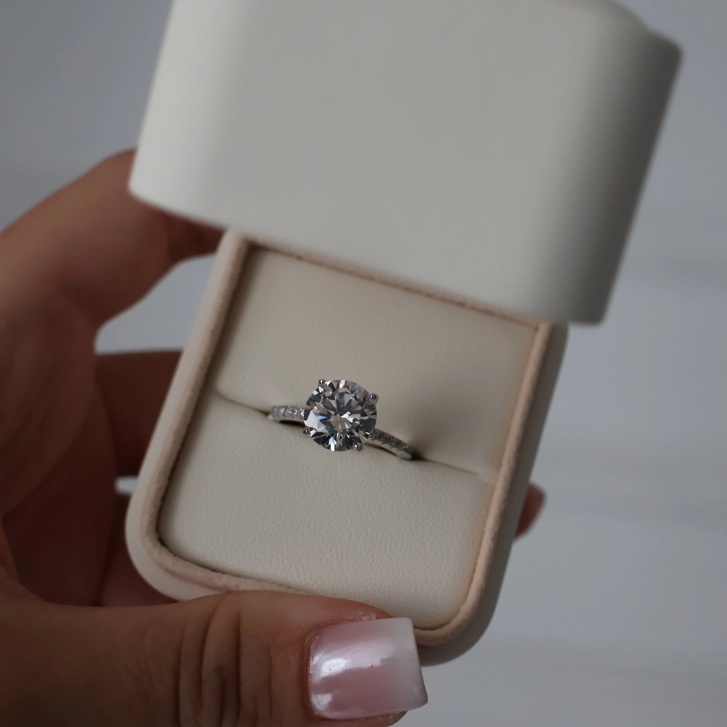 3ct round cut cubic zirconia engagement ring with pavé band in silver